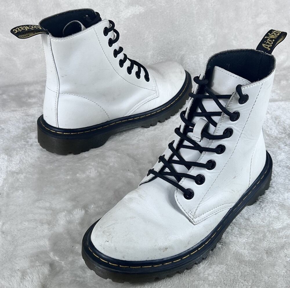 Dr. Martens Luana Boots Womens Size 8 White Lace Up Combat Shoes Chunky Sole